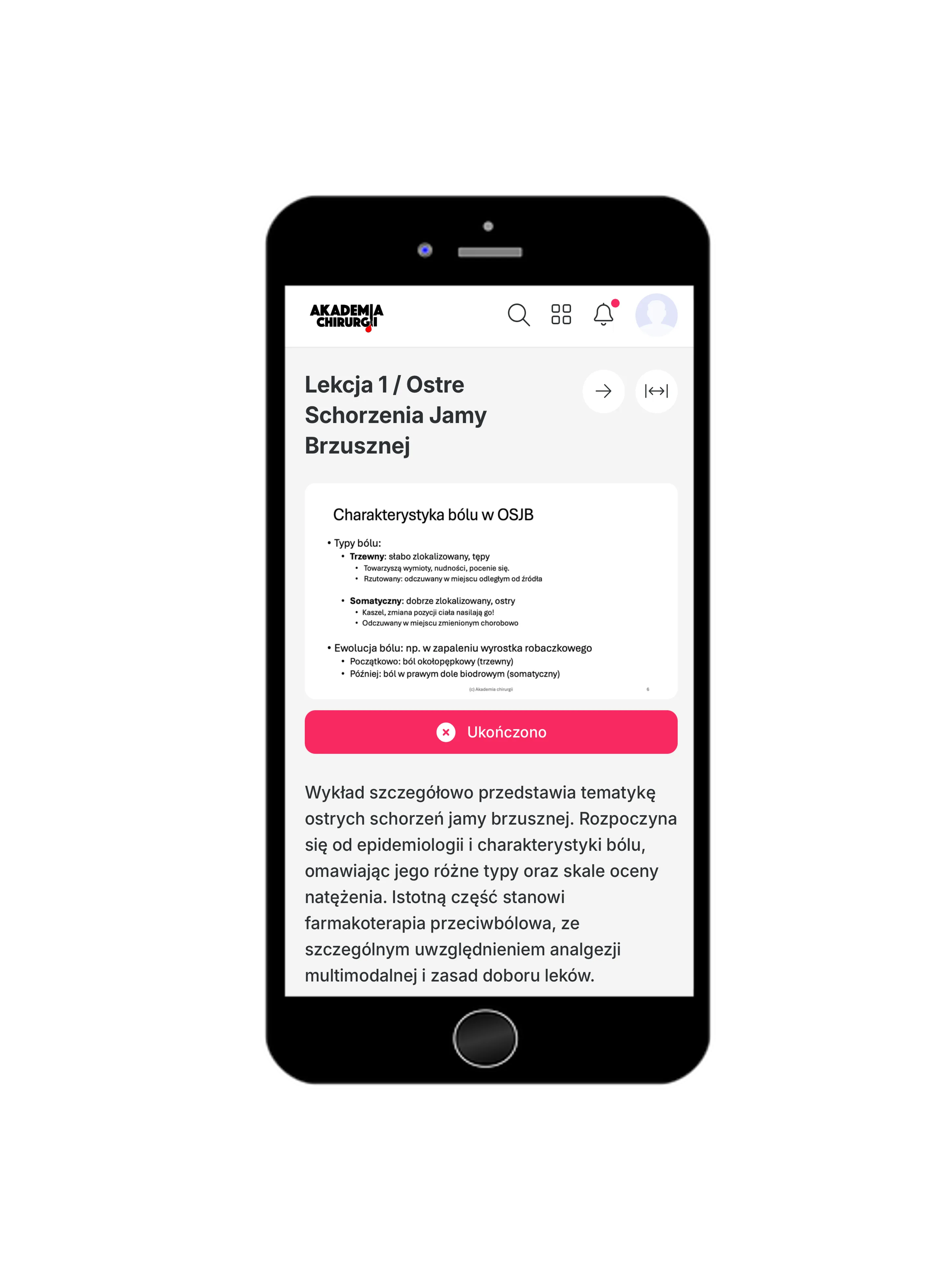 Kurs do PES z chirurgii ogólnej na telefonie — aplikacja mobilna